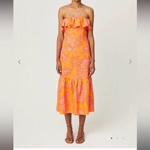 RHODE Thea Ruffled Coral Print Dress, 4